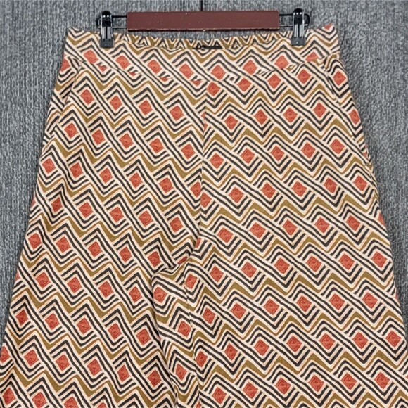 Tahari Pants Womens L Brown Geometric 100% Linen Elastic Waist Wide Leg Crop - Picture 2 of 12